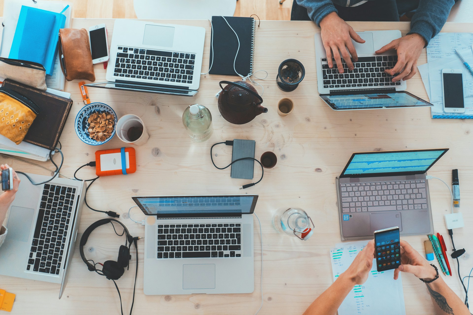Laptops on table coding